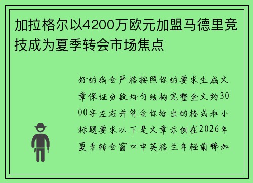 加拉格尔以4200万欧元加盟马德里竞技成为夏季转会市场焦点