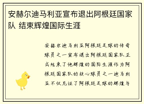 安赫尔迪马利亚宣布退出阿根廷国家队 结束辉煌国际生涯
