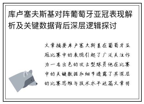 库卢塞夫斯基对阵葡萄牙亚冠表现解析及关键数据背后深层逻辑探讨