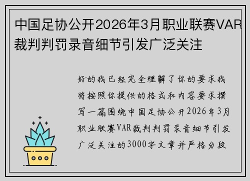 中国足协公开2026年3月职业联赛VAR裁判判罚录音细节引发广泛关注